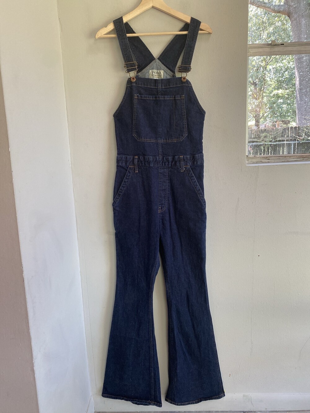 Rare Polo Denim & Supply Ralph Lauren Dark Wash Flare Overalls Women's 8